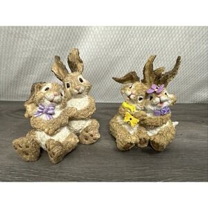 Vintage Bunnies Cute Resin Bunny Couple Hugging Spring Easter Decor Set of Kmart